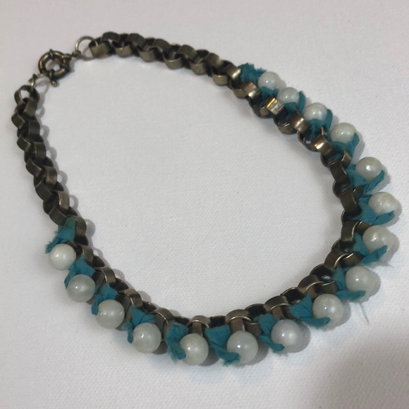 J CREW Circle Link Fabric Metal Bead Necklace - Picture 3 of 7